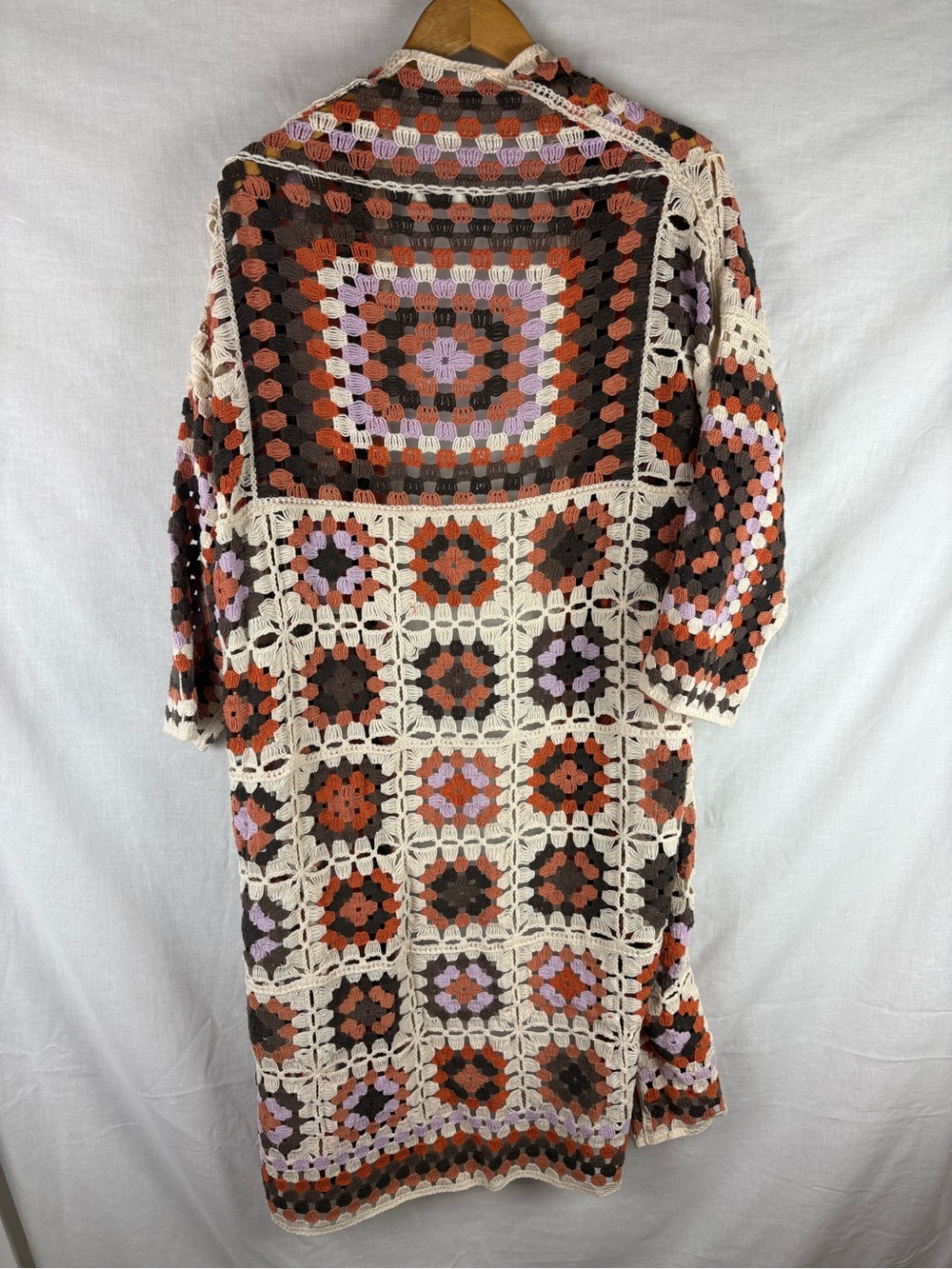 Three Bird Nest Soulful Wanderer Crochet Duster Brown Multi Cardigan - Picture 7 of 9
